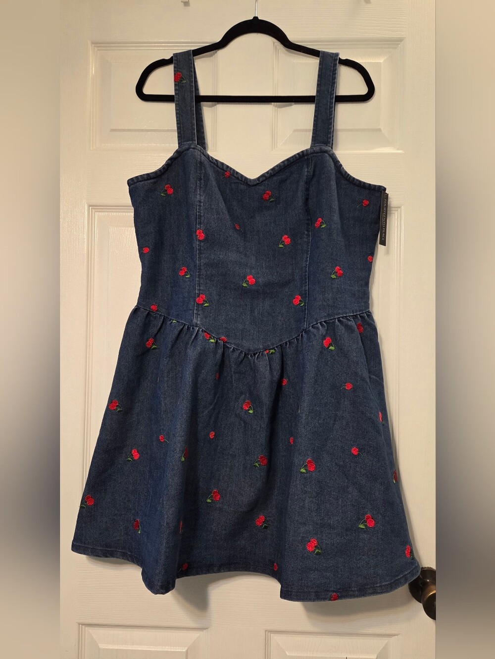 NWT Denim Cherry Embroidered Dress